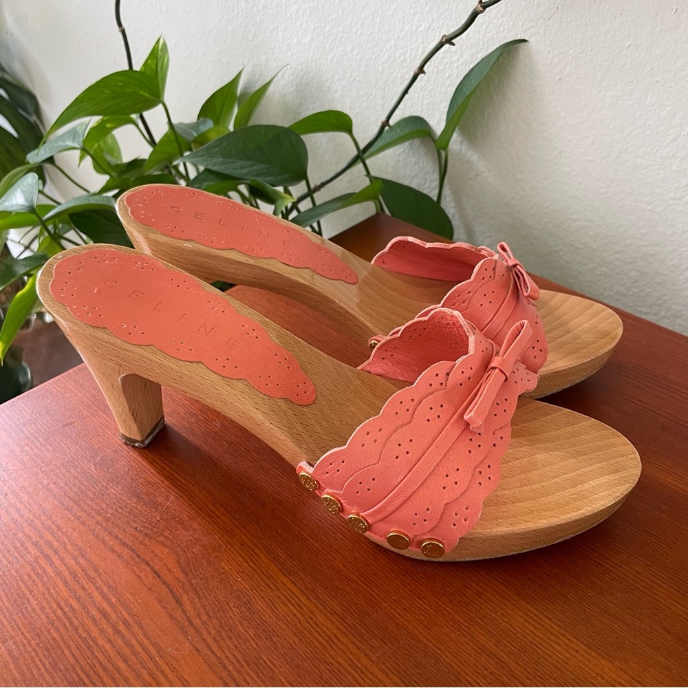 Celine Coral Mules with Wooden Heel